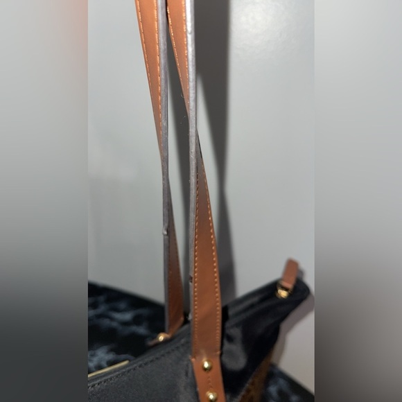 CALVIN KLEIN Handbag Black Brown CK Logo Allover Print Tote Satchel AUTHENTIC - Picture 8 of 11